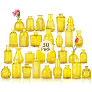 Mini Glass Bud Vases for Wedding & Bridal Shower Centerpieces,Versatile Glass Vases for Home Decor,Party & Anniversary Decorations,Candle Holders,Hydroponics, Aromatherapy Bottles(Pack of 30,Yellow)