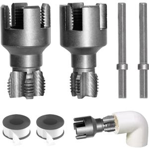 pvc pipe threading tool - integrated internal & external pipe cutter for pvc/plastic pipes with drill compatibility and multi-size adaptability.(Please switch the electric drill to low speed mode)