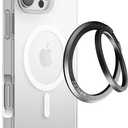 4 x Magnetic Ring Holder for iPhone, MagSafe Compatible Phone Grip and Kickstand, Ultra Slim Lightweight Aluminum Alloy Stand, Strong Magnetic Attachment, Durable Anti-Scratch Design, Black