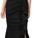 AISIZE Women's Elegant Off Shoulder Ruffle Formal Evening Long Dress (Large, Black)
