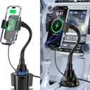 Cup Holder Phone Mount, [Auto Clamping] 2 in 1 Wireless Car Charger Holder Fast Charging, 15W with Quick Extension Long Arm, Fast Swivel Adjustable, 360 Rotatable for iPhone 17/16/15/14/13/12 pro/12