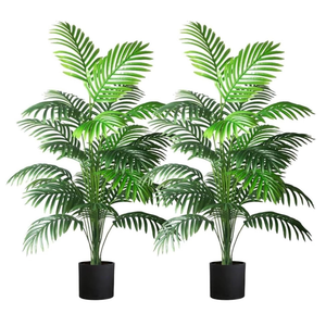 4ft 2pcs Large Artificial Plants Fake Palm Tree Tropical Palm Leaves Faux Palm Plants Tall Tree Indoor Real Touch Plastic Monstera Leaves for Home Garden Outdoor Office Decor (4ft/125cm-2pcs)