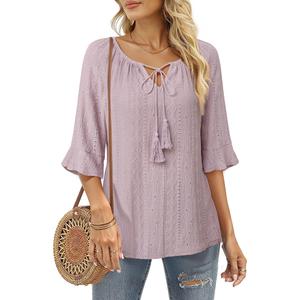 Furnex Dressy Blouses for Women: Business Casual - Dress Shirts for Women - Spring Tops for Women Trendy Ruffle Sleeve Clothing Pullovers Tunic for Ladies Comfort Outfits Pretty Shirts Lilac Purple M