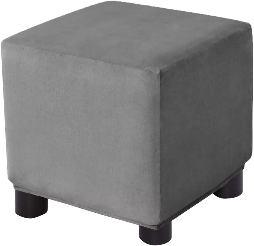 Ottoman Cover Square Velvet Storage Ottoman Slipcovers Thick Stretch Footrest Foot Stool Covers Protector with Elastic Band(Small-Dark Gray)
