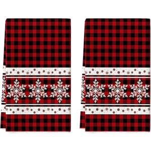 Artoid Mode Red Buffalo Plaid Snowflake Winter Kitchen Towels Dish Towels, 18x26 Inch Farmhouse Holiday Decoration Cleaning Set of 2