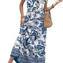 Maxi Dresses for Women 2026 Vacation Floral Sundresses Casual Flowy Boho Summer Dress Spring Wedding Guest Cruise Outfits Resort Wear 2025 2026 Midi Dresses for Women L, Floral Blue