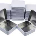 12 Pieces Square Metal Empty Tins Home Storage Containers Organizer Mini Box with Hinged Lid, 2.76 x 2.76 x 0.79 inch (White)