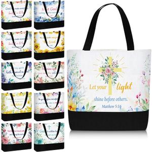20 Pcs Christian Gift Bible Tote Bags for Women Religious Bible Reusable Canvas Tote Bag for Valentine Gift (Elegant)