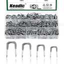 Keadic 540Pcs 1", 3/4", 5/8", 1/2" Insulated U Staple Nail Assorted Size Set with Storage Case, Electrical Cable Staples Metal Cable Clip with Plastic Staple Wire Holder for Fixing Electrical Cord