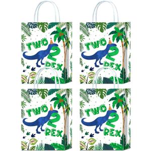 YanZonic Dinosaur 2nd Birthday Gift Bags, 16Pcs Two Rex Party Decorations, Dinosaur Birthday Decorations for 2 Year Old Boy, Green