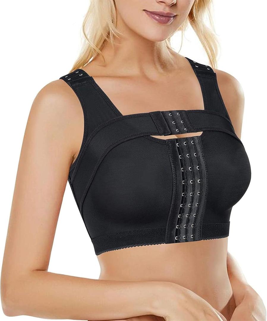 BRABIC Womens' Front Closure Post-Surgery Posture Corrector Bra Shaper Tops with Breast Support Band (Medium, Black)
