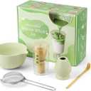 Matcha Whisk Set, Matcha Bowl with Spout, Matcha Whisk & Holder, Stainless Sifter and Bamboo Scoop, Complete Matcha kit Gift for Matcha Lovers & Starter