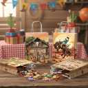 JOYGATHER 24 Pcs Cowboy Party Favors Bags with Handles, Western Wild West Goodie Gift Candy Kraft Paper Bags with 4 Different Types for Birthday Party Supplies Baby Shower Decorations