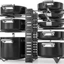 G-TING Pot Rack Organizers, 8 Tiers Pots and Pans Organizer for Kitchen Organization & Storage, Adjustable Pot Lid Holders & Pan Rack for Kitchen, Lid Organizer for Pots and Pans With 3 DIY Methods (Black)