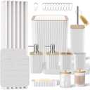 XLHOMO Bathroom Set - 25PC White Bathroom Set with Shower Curtain and Rugs, Bathroom Accessories Set, White Shower Curtain Set with Bathroom Can