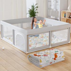 Baby Playpen with Mat Small Playpen for Babies and Toddlers 50 x 50 inch Baby Fence Playards Gray