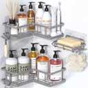 YASONIC Corner Shower Caddy Organizer, 3-Pack Self-Adhesive Rustproof Bath Shelves with Soap Holder & 4 Hooks, Large Capacity Shower Storage Rack for Bathroom Organization, Grey