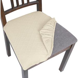 SearchI Seat Covers for Dining Room Chairs Stretch Jacquard Chair Seat Covers Set of 4, Removable Washable Upholstered Chair Seat Protector Cushion Slipcovers for Kitchen, Office(Beige Rhombus)