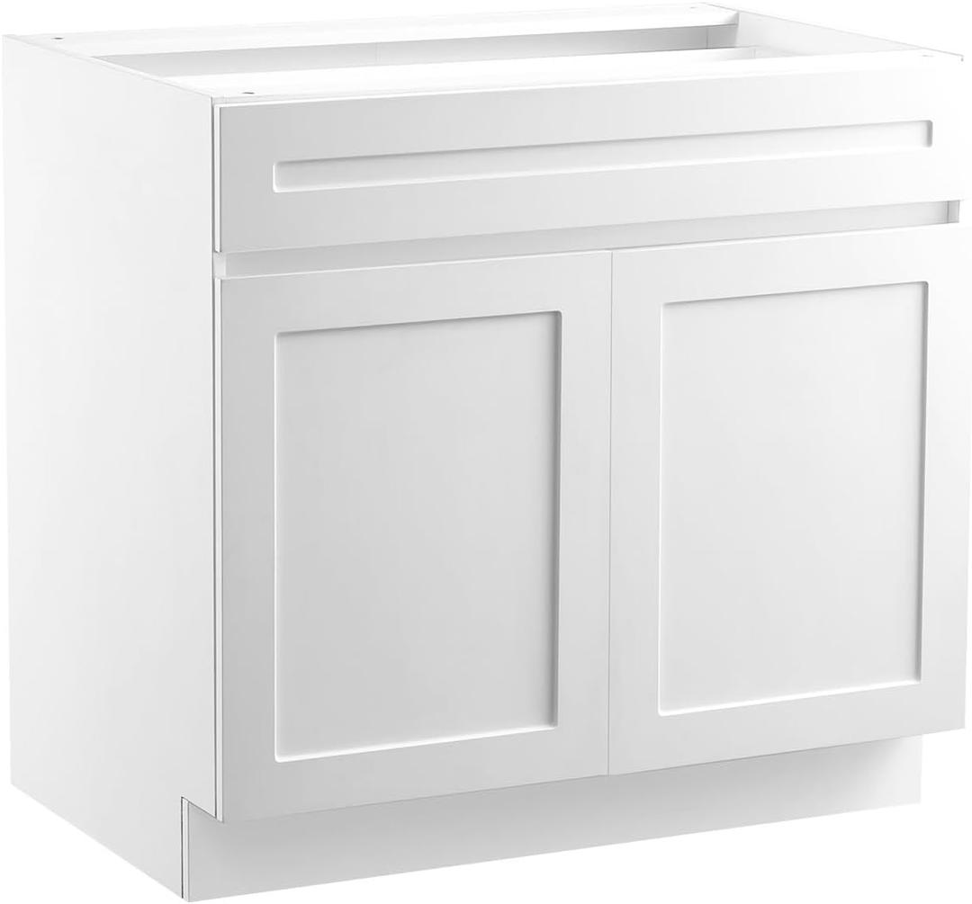 VEVOR White Shaker Base Cabinet with Drawer, 30-Inch Unassembled Drawer Base Cabinet, 30" W x 24" D x 34.5" H Ready to Assemble Cabinet with Soft-Close Doors and Adjustable Shelf, for Home Office