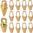 Enorteen 30 Pcs Kraft Paper Flower Wrapping Paper Gift Bags with Handle - Bouquet Gift Bags for Thanksgiving, Birthday, Wedding & Party Favors