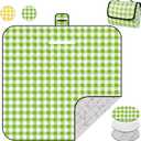 78.7''x78.7'' Extra Large Picnic Beach Blankets, 3 Layers Plaid Waterproof Thickened Foldable Camping Blanket, All-in-one Portable Mat, Suitable for Park, Camping, Outdoor Indoor, Green