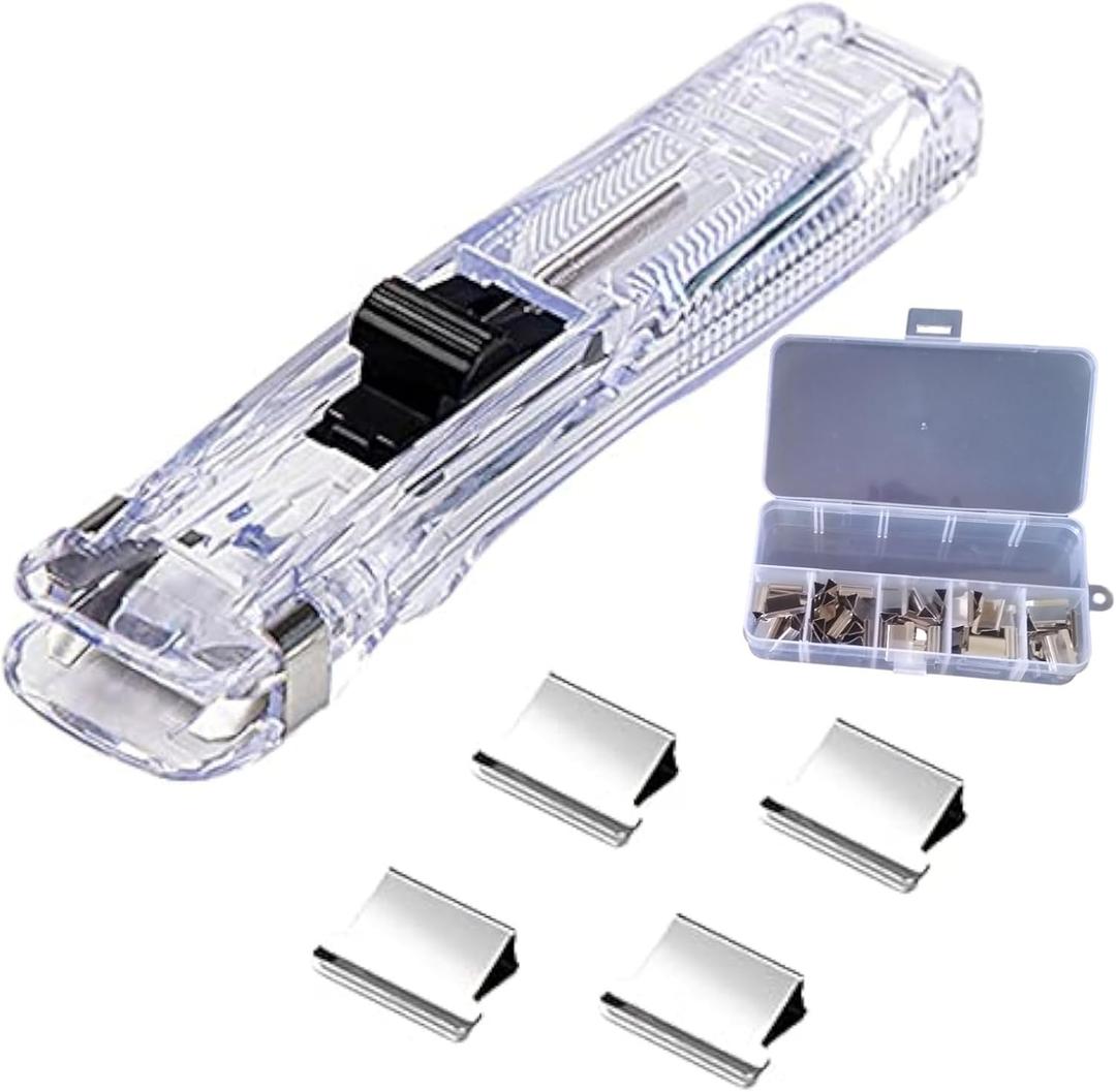 Handheld Paper Clam Clip Dispenser, Portable Fast Paper Clipper with 50 Reusable Silver Metal Clips for Desktop Document Office/School/Home.