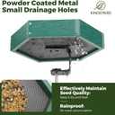 Kingsyard Clamp-On Deck Bird Feeder 11in Hexagon, Adjustable Balcony Railing Clamp 2.2in No-Drill, Recycled Plastic Seed Tray Metal Mesh Drainage Easy-Clean 3 lb,Green