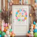 Pink Happy Easter Wreaths for Front Door Peeps Decorations for home Sign Easter Eggs Decor Wooden Wall Decor for Home Office Bathroom Bedroom Living Room Door Wall Party Supplies 10x10x0.12 inches (Risen3)