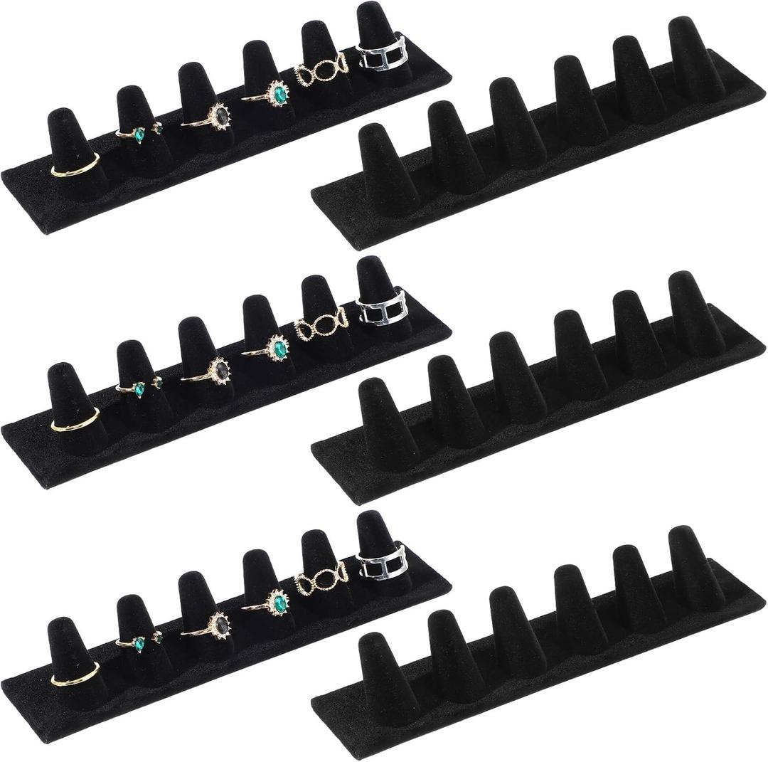 Hpmjz 6 Pcs 6 Finger Ring Holder Black Velvet Ring Display Stand Jewelry Storage Organizer Rings Display Stand for Selling Retail Stores Exhibitions Home Drawer
