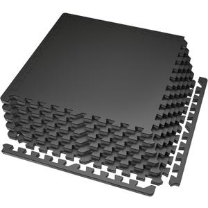 SUPERJARE 0.56'' Thick 6 Pcs 24 Sq Ft Rubber Top Exercise Equipment Mats, High Density EVA Foam Mats with Rubber Top, Interlocking Gym Flooring for Home Gym, Protective Workout Mat, Black