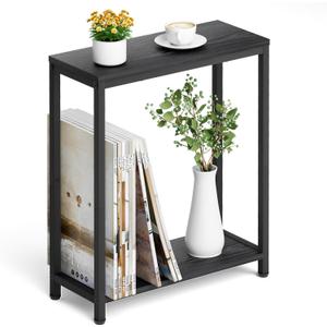 SLEEPING LAMB Narrow Small Side Table for Small Space, 2 Tier Sofa Skinny End Table for Living Room, Bedroom Beside Slim Nightstand, Rustic Black SLEEPING LAMB Narrow Small Side Table for Small Space, 2 Tier Sofa Skinny End Table for Living Room, Bedroom Beside Slim Nightstand, Rustic Black