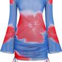 ZAFUL Womens Swimsuit Cover Up Dress Off Shoulder Hollow Coverup Bathing Suit Mesh Swim Beach Dress (Medium, 0-1blue)