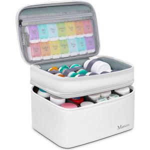 Mancro Dual Layers Medicine Organizer Bag, Pill Bottle Organizer Storage with Lockable Zipper, Medication Travel Bag for Pills, Vitamins, Medical Supplies for Home Storage, Travel, White (Standard)