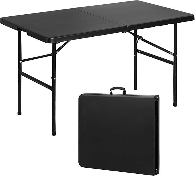 6ft Plastic Folding Table, Fold-in-Half Portable Utility Table Heavy Duty Portable w/Handle, for Indoor Outdoor,Picnic, Party, & Camping (Black, 6ft)