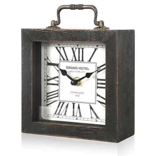 BITALYE Retro Desk Clock, Vintage Table Mantel Clock, Wooden Table Clock for Living Room, Bedroom, Shelf Decoration, Farmhouse Decor (Black Color)