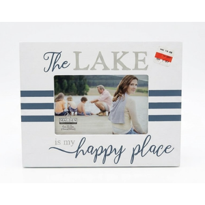 Malden Wood Frame "The LAKE is my happy place" For 4x6" Photo White Navy Blue