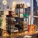 METYERRY 6-Tier Adjustable Mini Fridge Cabinet with Power Outlet,Kitchen Bakers Rack with Storage,Mini Fridge and Microwave Stand,Coffee Bar, Free Standing Shelf for Kitchen, Home Office,Rustic Brown, 39.8 x15.7 x 51.2 in