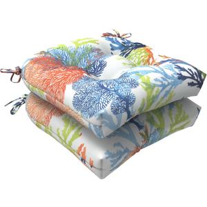 LVTXIII Outdoor Seat Cushions Seasonal Tufted Chair Cushions, Patio Chair Pads for Dining Chairs, Office Armchairs and Garden Furniture Decoration (Round Back, 19”x19”x4”, Coral Multi, 2 Pack)