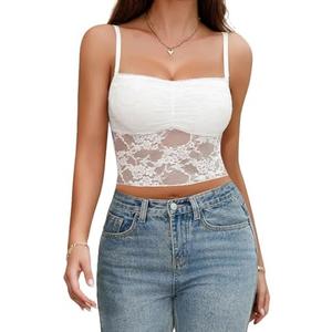 Aranmei Bralette Lace Tops for Women Spaghetti Strap Tank Y2K Basic Camisole, Large