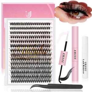 Uilulu Lash Clusters kit 9-16mm DIY Lash Extension Kit 280 30D D Curl Lash Clusters 0.07D Natural Individual Lashes Clusters False Eyelashes Wispy Eye Lash Kits Extensions Kit