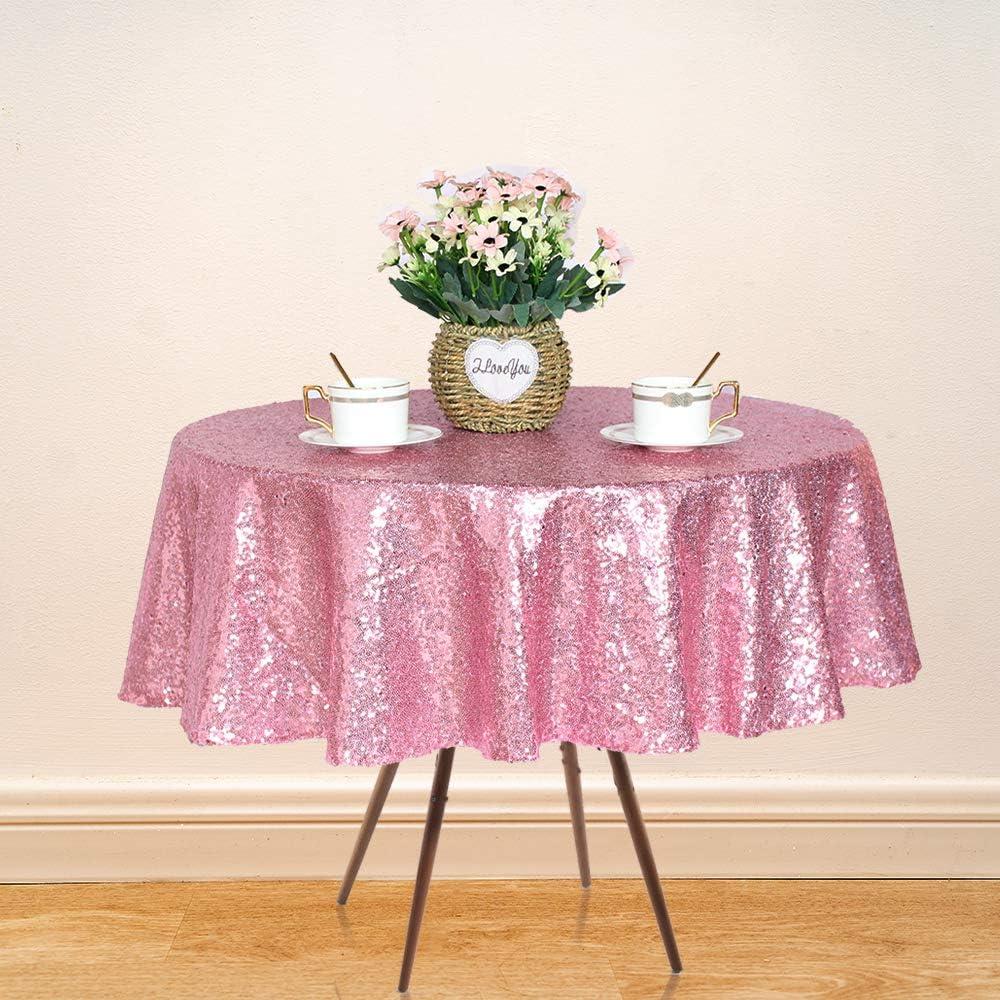JYFLZQ Rose Pink Sequin Tablecloth 50" Small Round Sparkly Drape Table Cloths Table Cover Overlay for Wedding Birthday Party Baby Bridal Shower