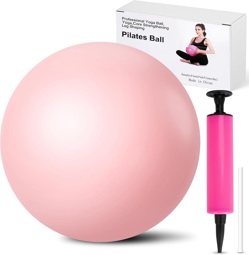 9 Inch Pink Pilates Ball, Exercise Stability Yoga Ball Small Exercise Ball with Air Pump for Core Workout, Balance Training, Home Gym, Office, Physical Therapy