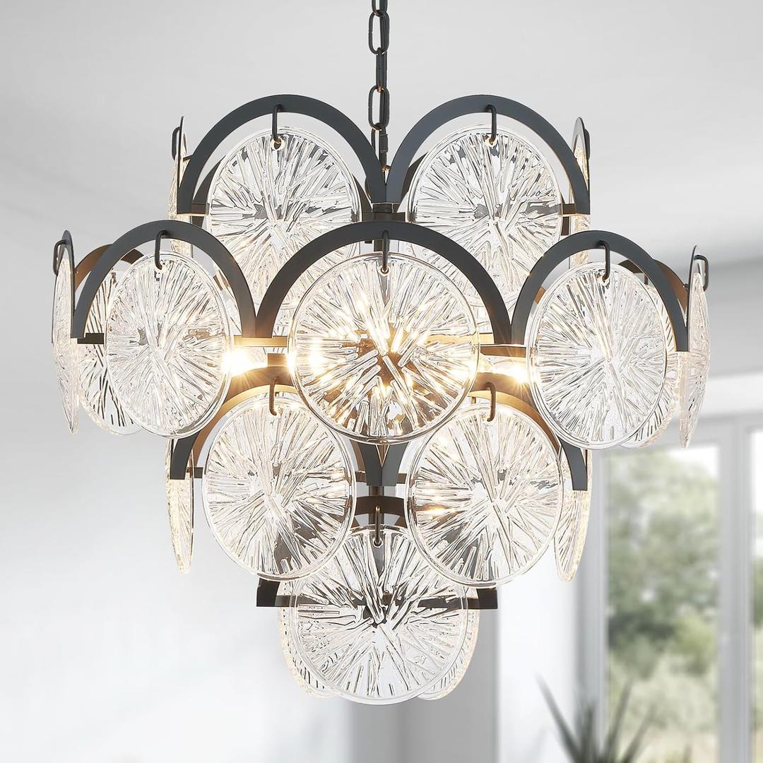 WUZUPS 6-Light Round Crystal Chandelier Pendant Ceiling Light Modern Lighting Fixture for Bedroom Hallway Bar Kitchen Bathroom, H 17.3" W 22.8", E12 Base, Black