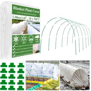 WYRJXYB 10X50FT Plant Covers Frost Protection Kit, Garden Hoops Kit for Winter Oudoot Plants, Floating Row Cover Frost Cloth Plant Blankets for Freeze Snow Protection, Greenhouse Hoop for Raised Beds