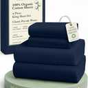 LANE LINEN 100% Organic Cotton Fully Elasticized King Sheet Set, Low Pilling Fade Resistant Machine Washable Naturally Cooling King Bedding Set, Soft & Comfy Cotton Sheets - Navy