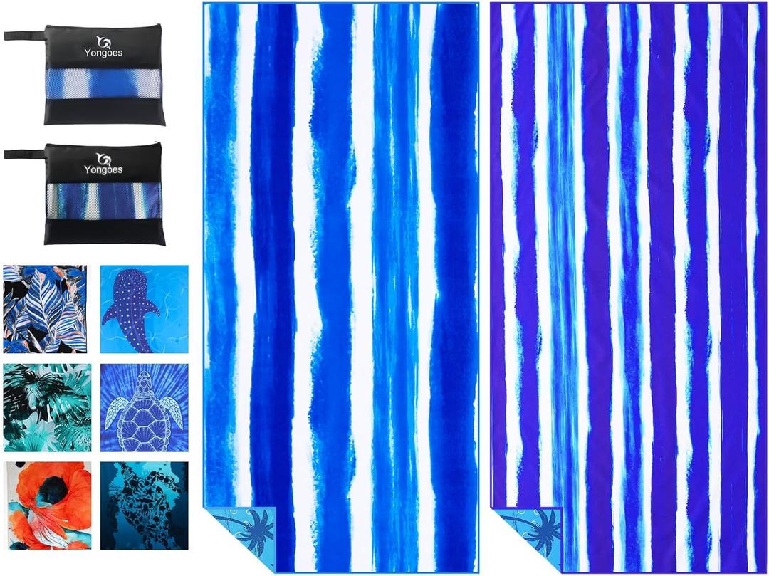 Yongoes 2 Pack Microfiber Lightweight Thin Beach Towel Sand Free Quick Dry Super Absorbent Large Towels for Swimming Pool Yoga Gym Travel Vacation Beach Accessories Essentials Stripes
