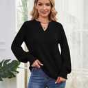 Womens Tops Dressy Casual Long Sleeve Shirts Loose V Neck Business Work Tunic Blouses (Black, XL)