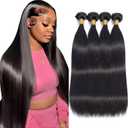 Straight Bundles Human Hair 16 16 18 18 Inch 100% Unprocessed Brazilian Virgin Hair 4 Bundles Hair Extension for Black Women Natural Color