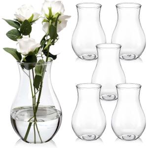 Baderke 6 Pcs 8.6" Plastic Flower Vases for Centerpiece, Clear Vase for Home Decor, Modern Decorative Flower Vases for Wedding Rustic Dinner Table Party Living Room Office Bedroom Housewarming Gift