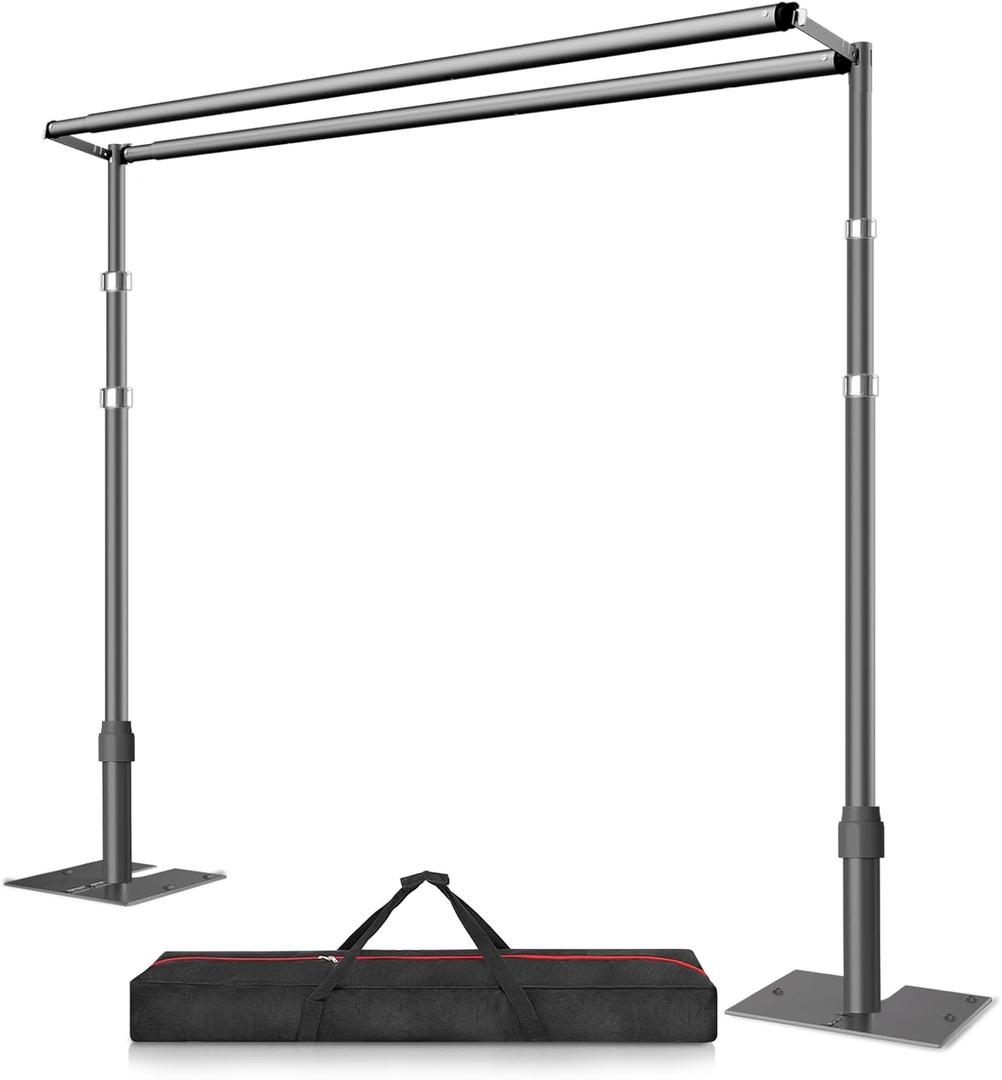 12x10ft Double Crossbar Pipe and Drape Stand Kit, Heavy Duty Backdrop Stand Adjustable, Sturdy Metal Back Drop Decoration Frame with Flat Base for Parties, Wedding,Trade Shows, Photo Shoot - Black